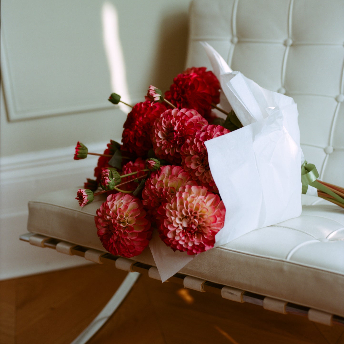 Faux Flower Stems - Pom Pom Dahlia - Soft Red, Soft Purple, Red, Cream