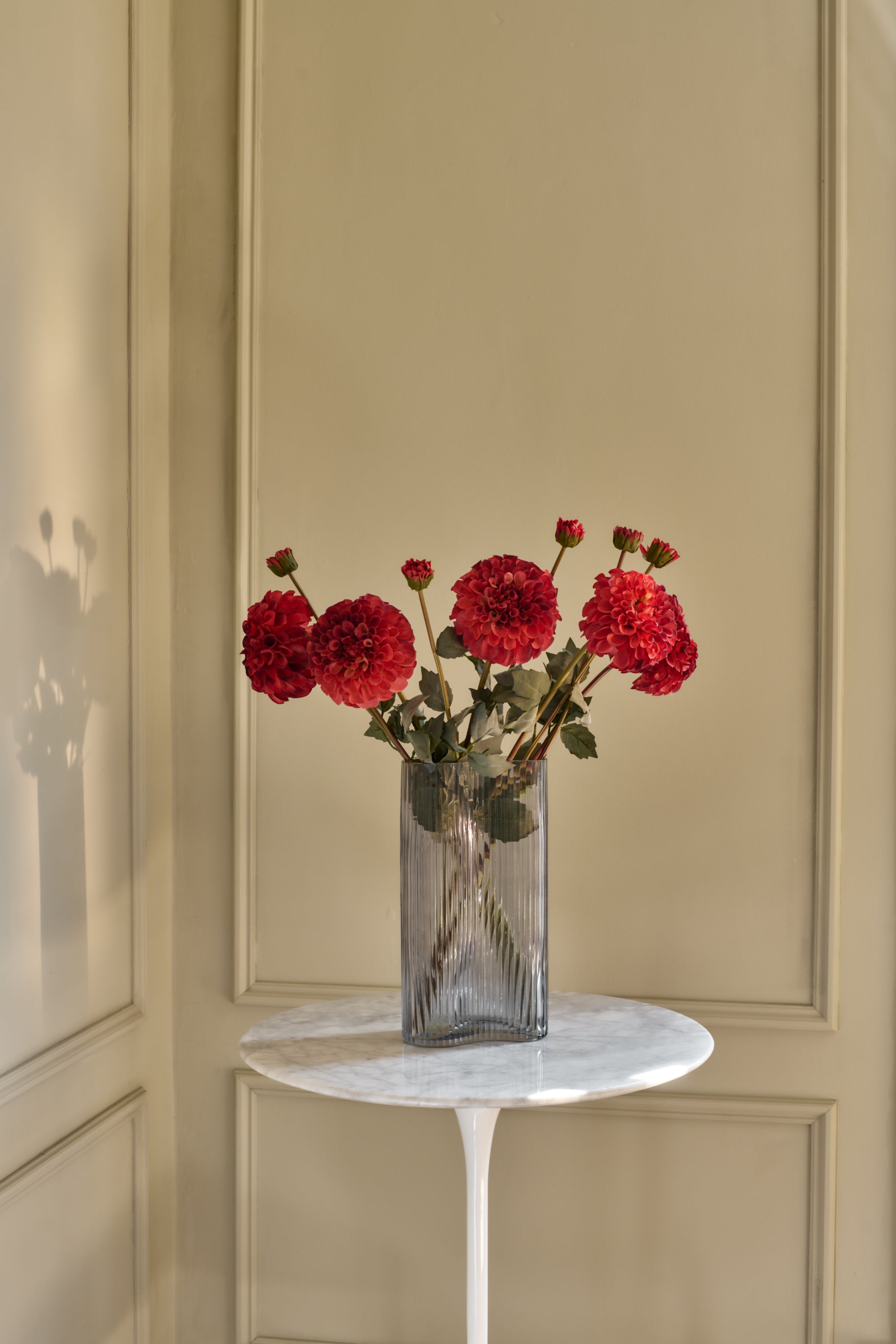 Pom Pom Dahlias - Faux Flower Stems - Blush Red, Soft Purple, Red, Cream