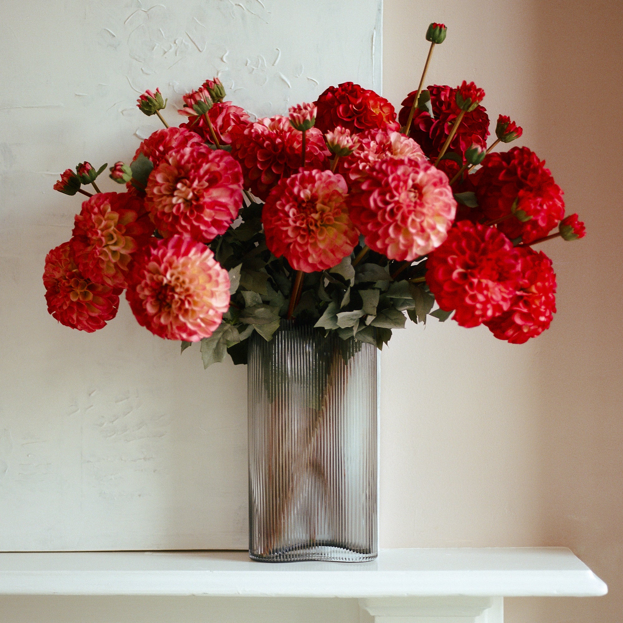 Pom Pom Dahlias - Faux Flower Stems - Blush Red, Soft Purple, Red, Cream