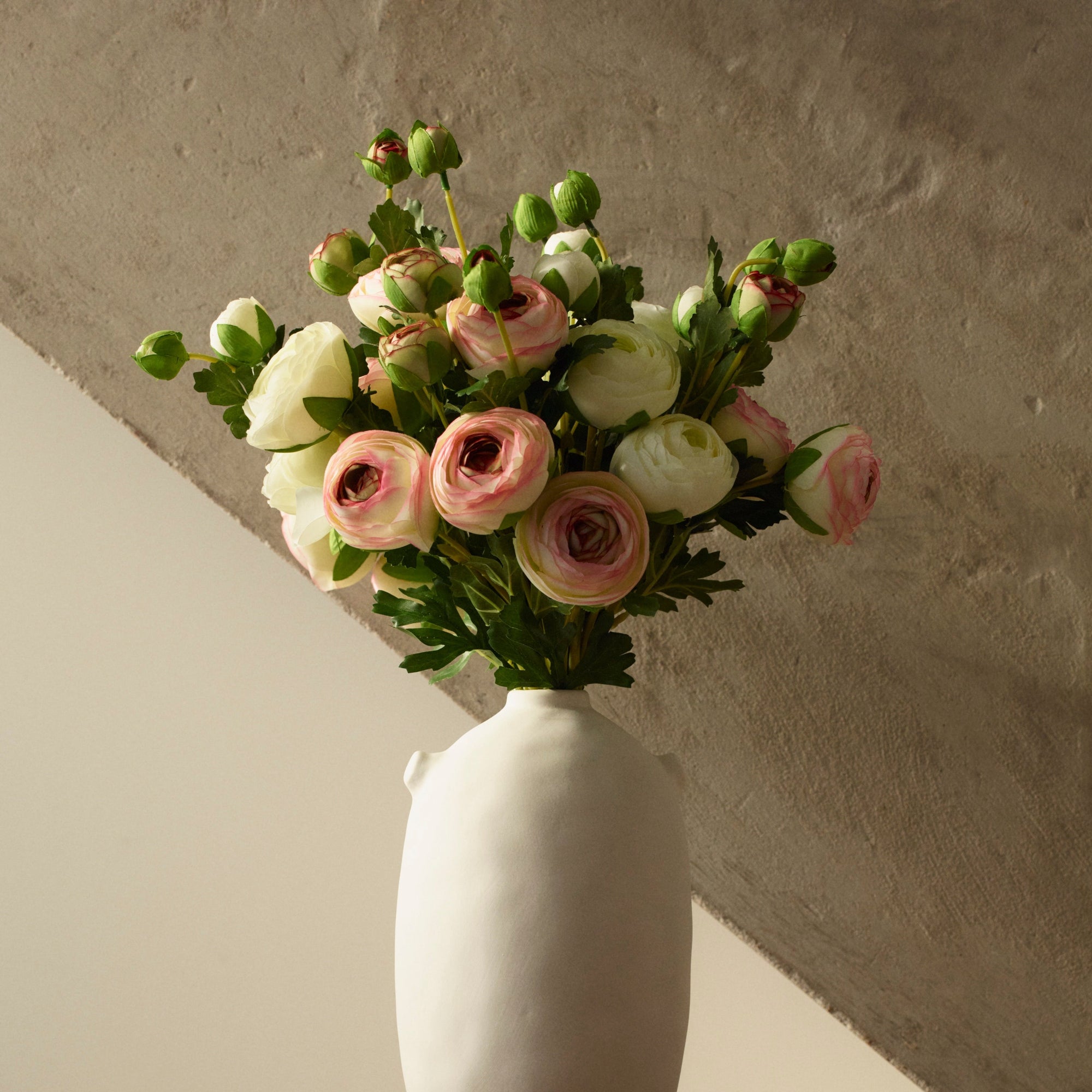 Ranunculus - Faux Flower Arrangement - Cream, Blush & Light Green
