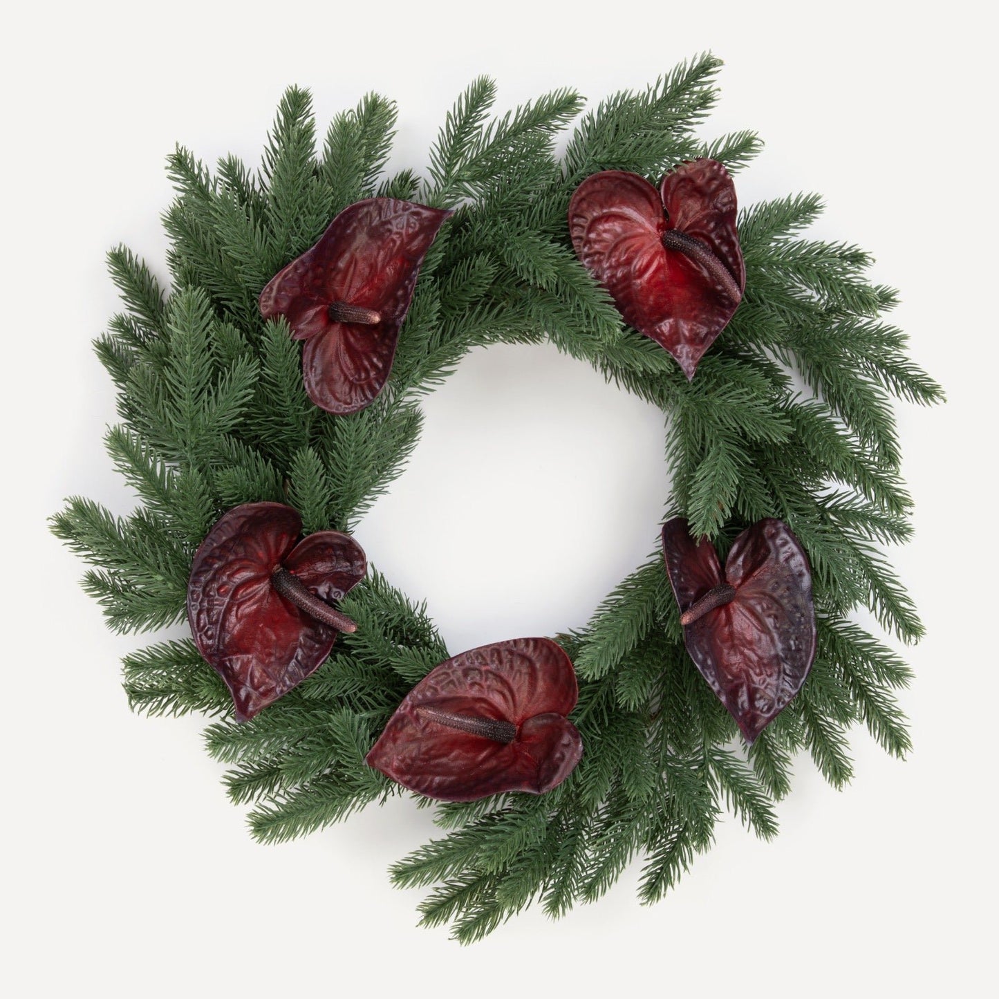 Christmas Wreath with Red Anthuriums