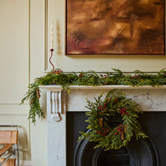 Conifer Cypress - Faux Christmas Garland with Red Berries