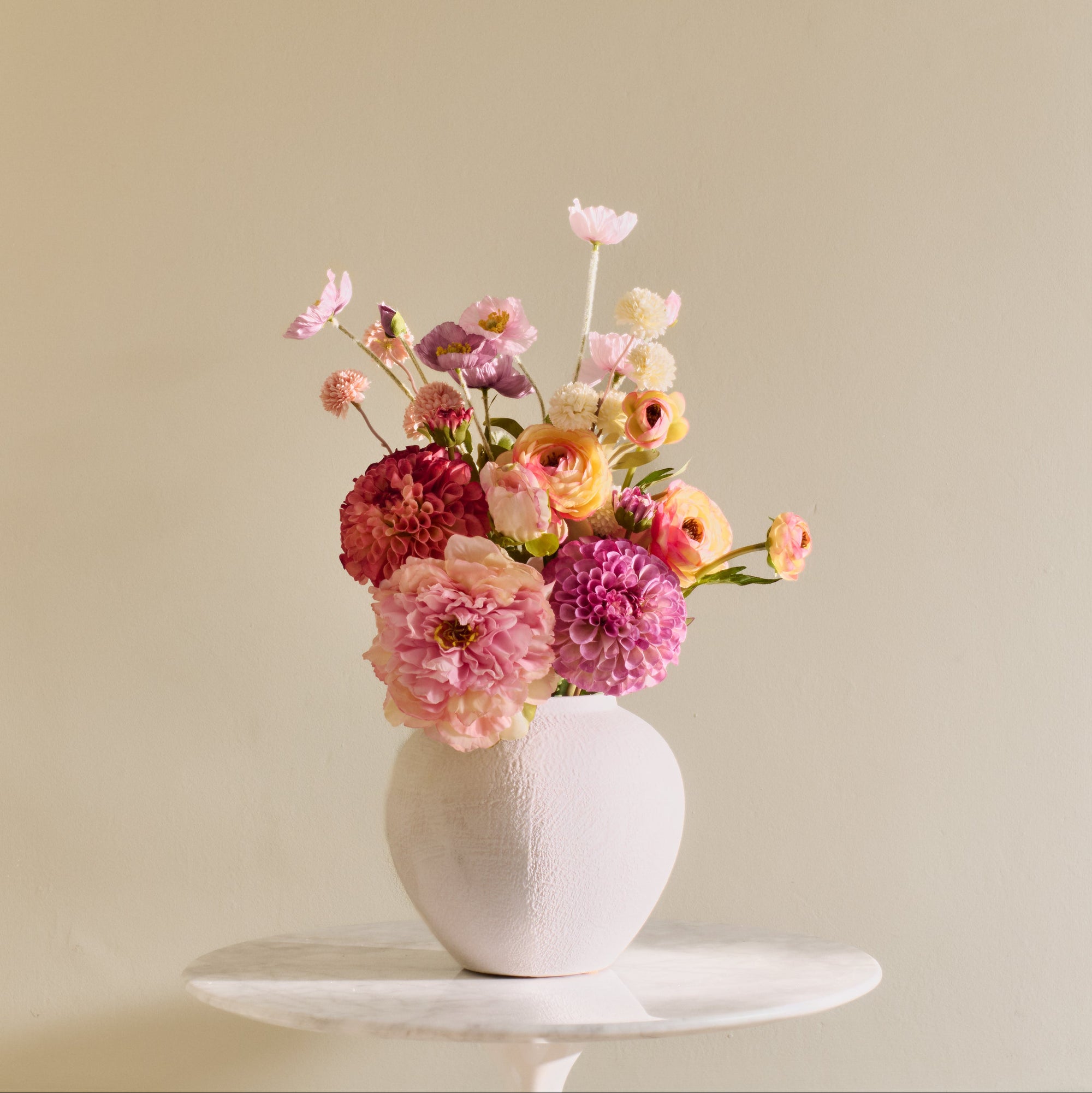 Peachy - Faux Flower Arrangement - Soft Pinks, Purples & Corals