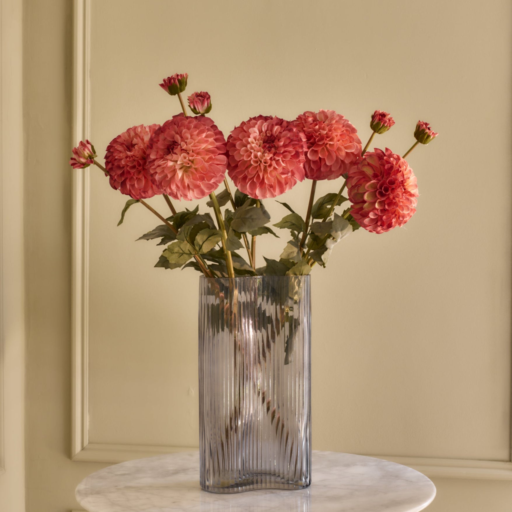 Pom Pom Dahlias - Faux Flower Stems - Blush Red, Soft Purple, Red, Cream