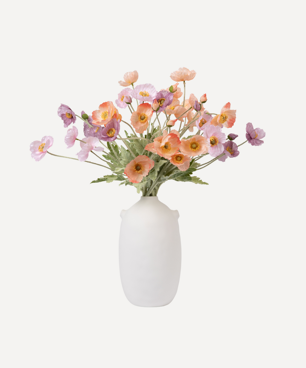 Poppies - Faux Flower Arrangement - Peach, Peach Coral, Lilac & Lavender