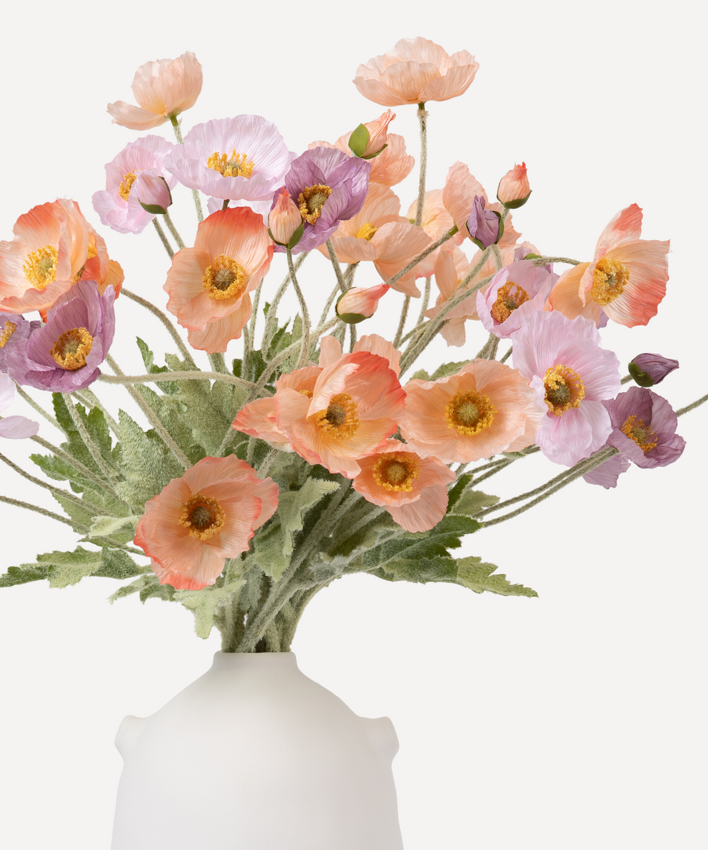 Poppies - Faux Flower Arrangement - Peach, Peach Coral, Lilac & Lavender